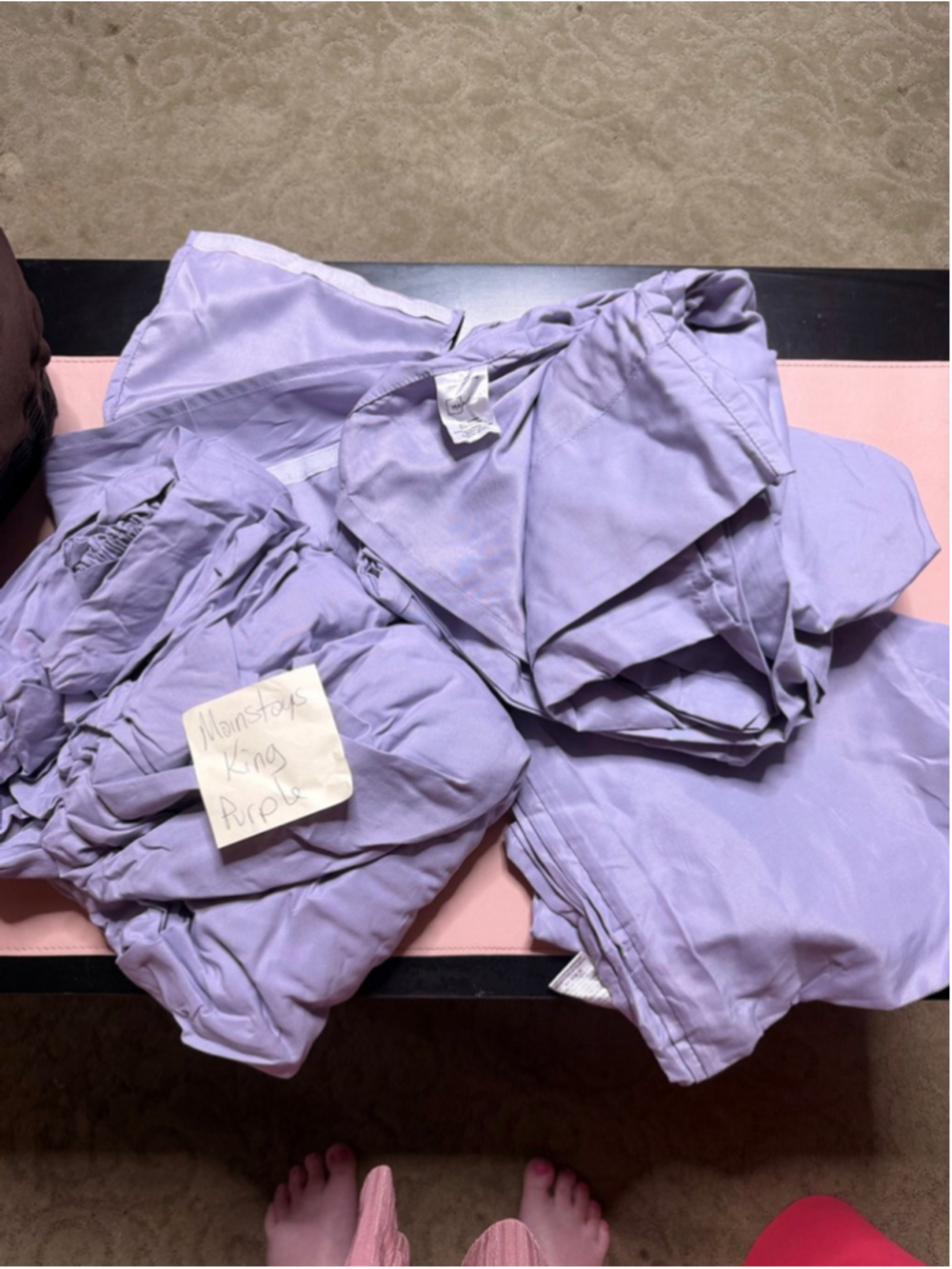 Mainstays King Purple Sheet Set 1 Flat, 1 Fitted, 2 Pillow Cases, & Storage Bag